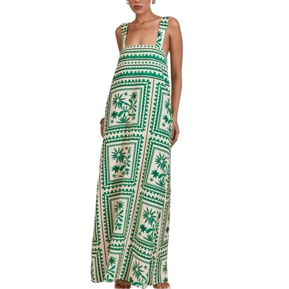 Anthropologie x Mon Renn Green and White Tropical Linen Blend Maxi Dress - Picture 10 of 11